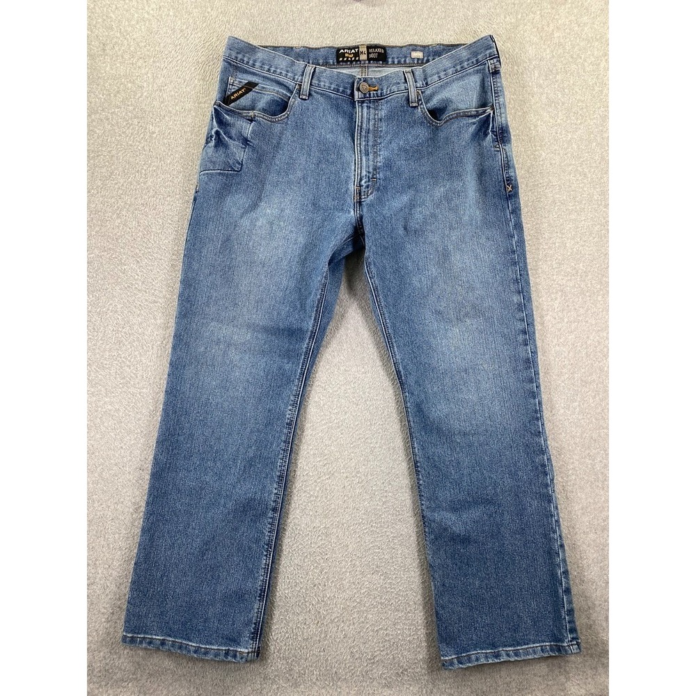 Ariat Rebar M4 Relaxed Boot Jeans Men's 38x32 Denim Blue Loop Lock Light Wash